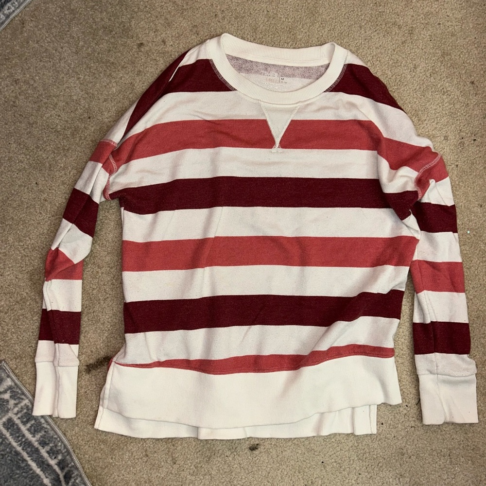 Red Purple and White Long- Sleeve Sweater Top